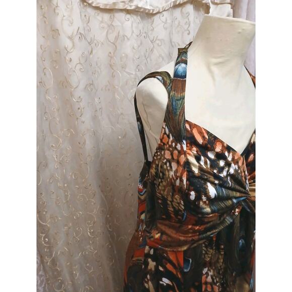 Exotic Sundress Maxi Plus Sz 2X Peacock Halter Bodycon Disco Babydoll Coquette - Picture 7 of 16